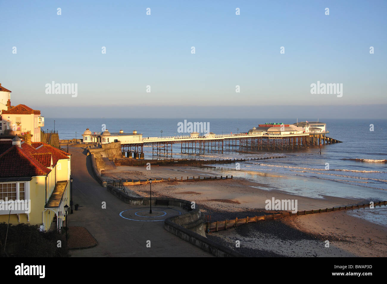 Cromer Pier and seafront at dawn, Cromer, Norfolk, England, United Kingdom Stock Photo