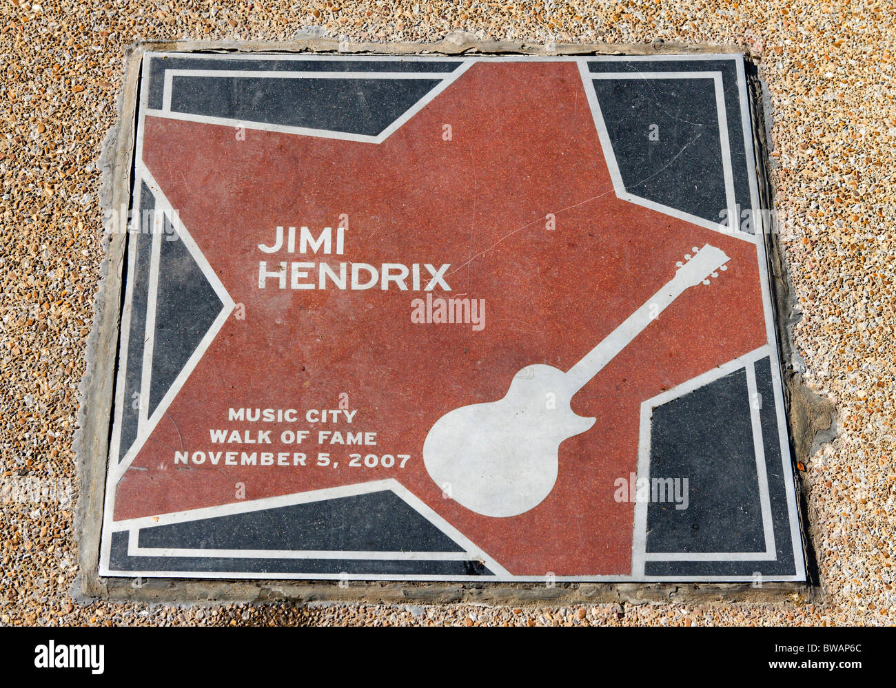 Jimi Hendrix star in the Music City Walk of Fame Park, Nashville, Tennessee, USA Stock Photo