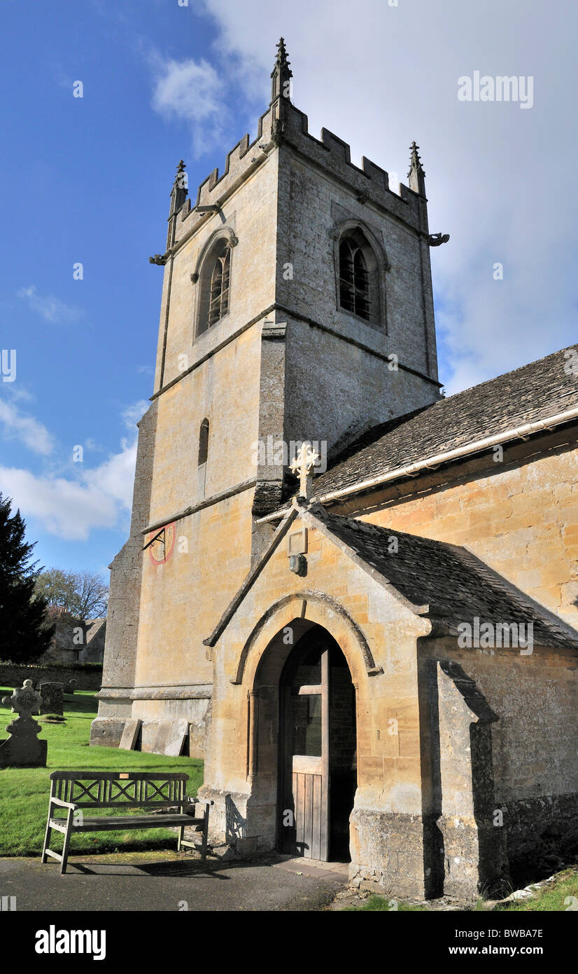 Saint Andrews church in Naunton, Gloucestershire, UK. Dates to the 12th century with later additions Stock Photo