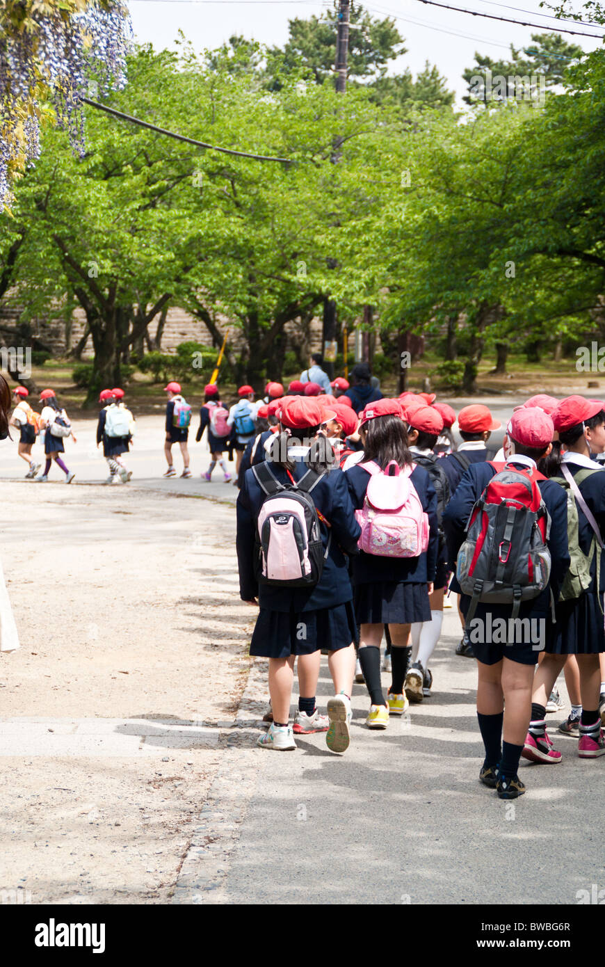 A group of Japanese school children on an outing / field trip in Wakayama Stock Photo