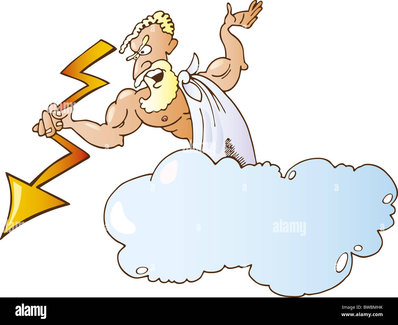 Cartoon illustration of greek god zeus with lighting Stock Photo