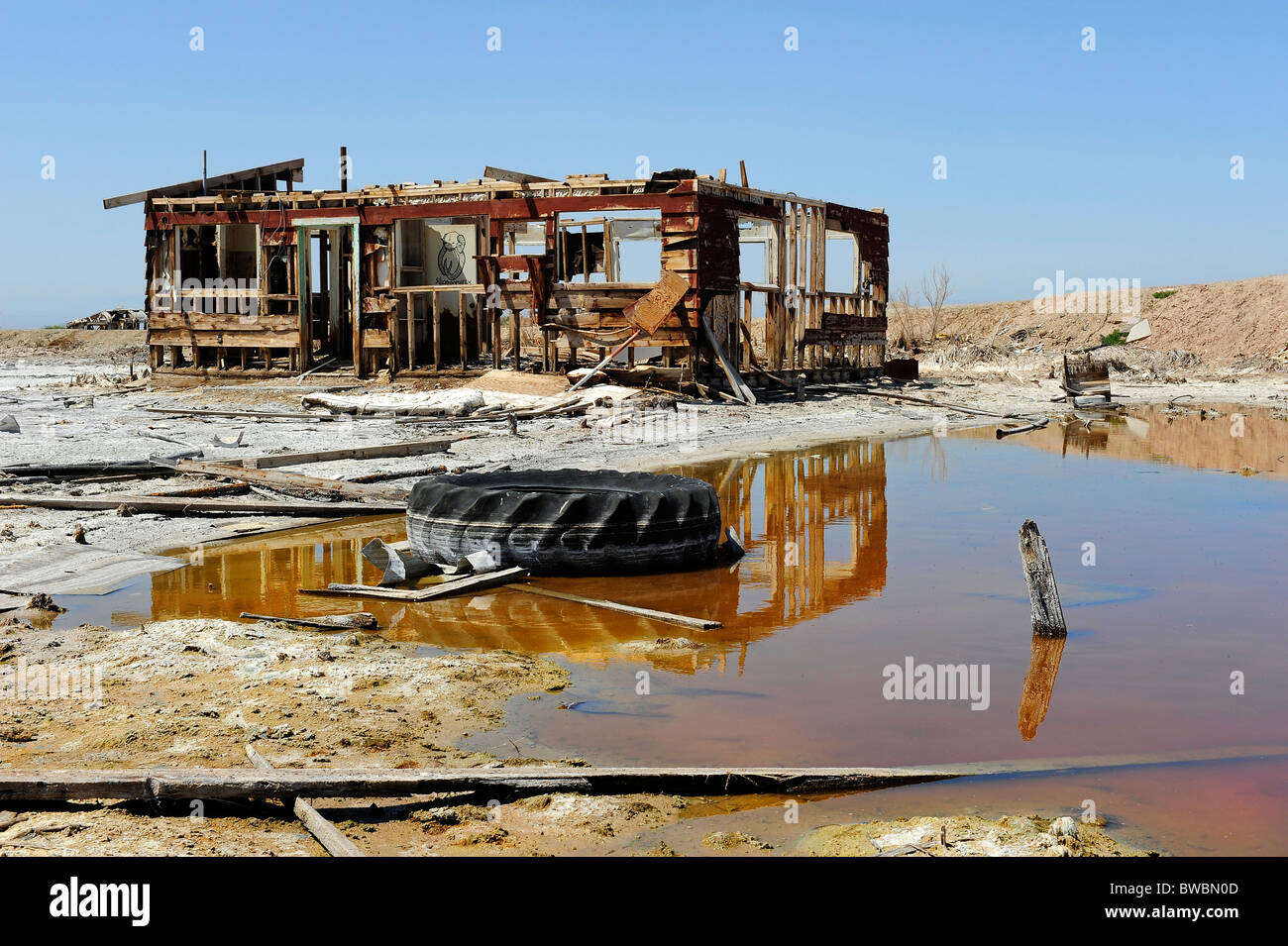 Derelict house, Bombay Beach, Salton Sea, Southern California, USA