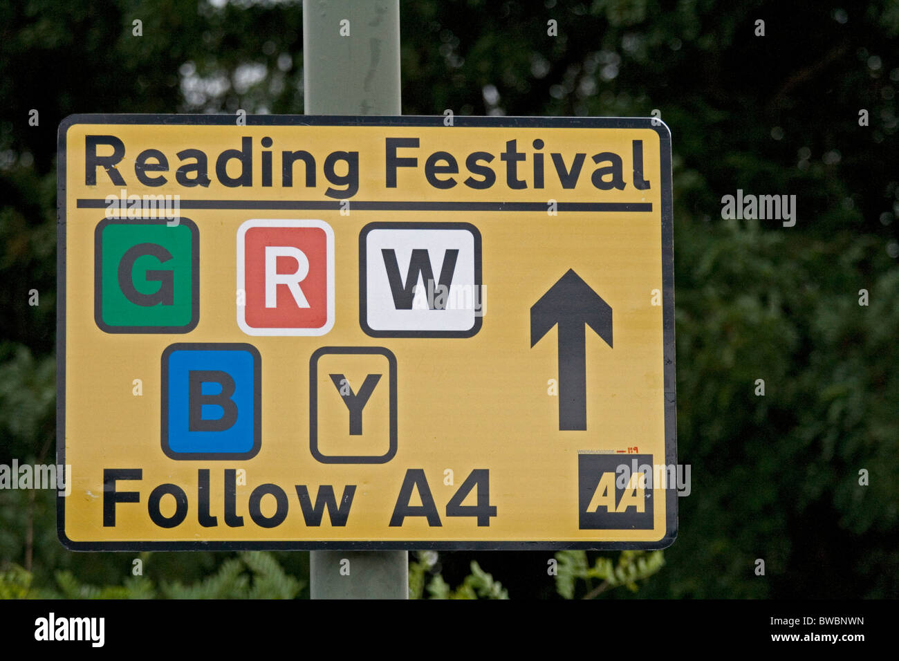 Road sign for the Reading Festival , Reading, UK Stock Photo