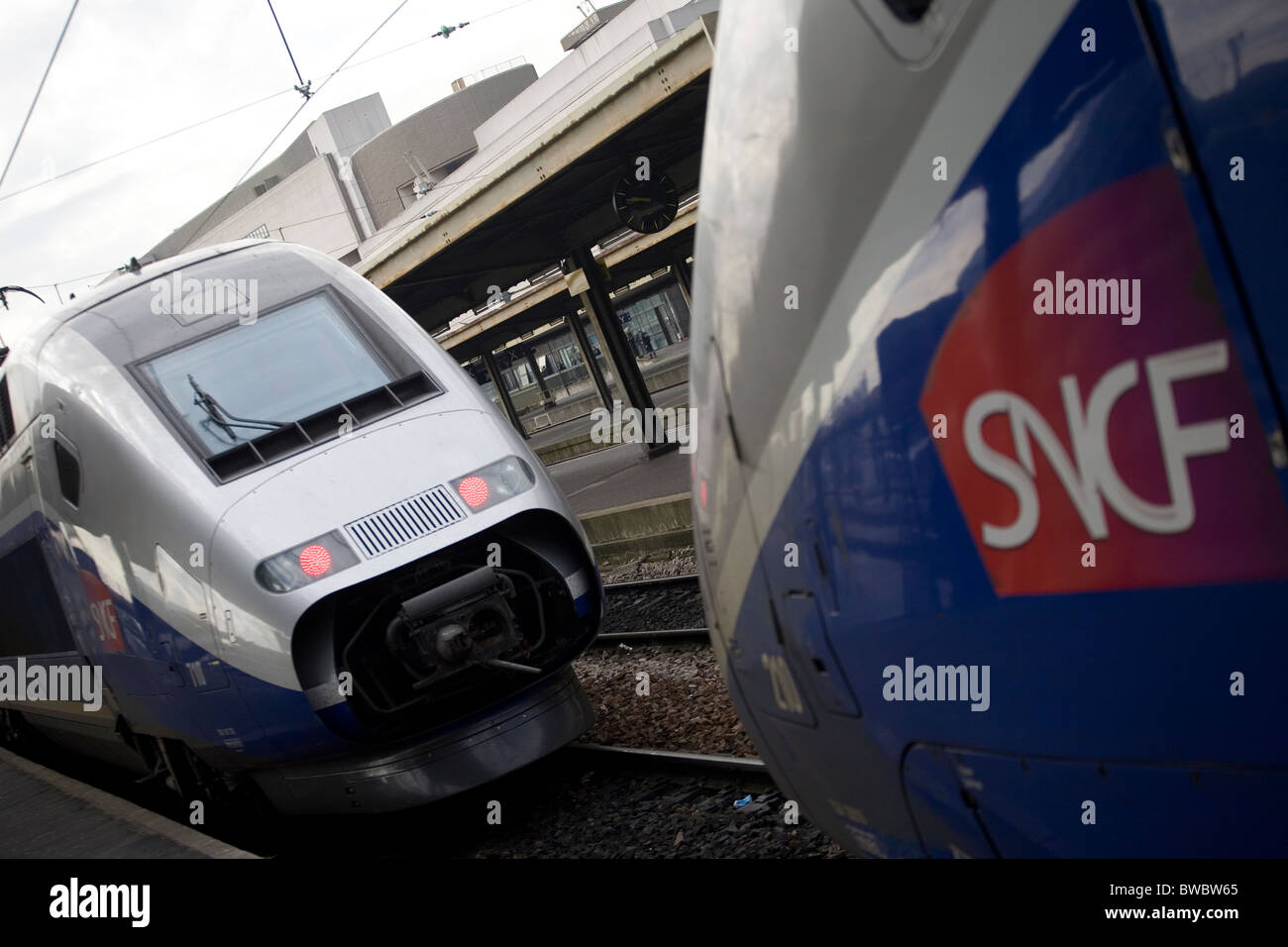 Two TGV trains, high-speed trains operated by the SNCF Stock Photo