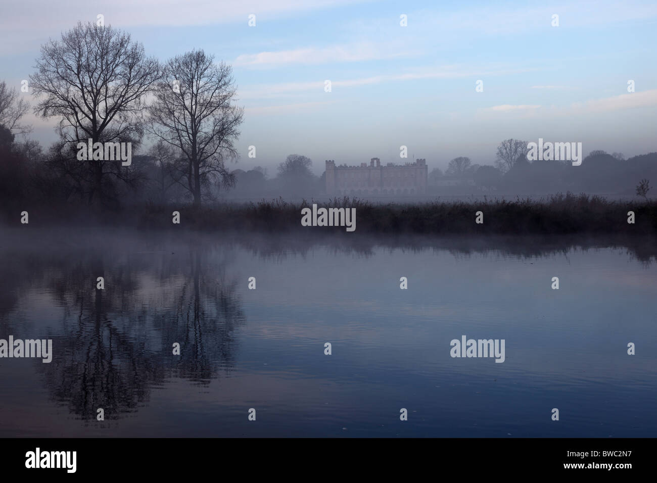 Early morning view across the River Thames from Kew Gardens looking towards Syon House, Richmond-on-Thames, London. Stock Photo