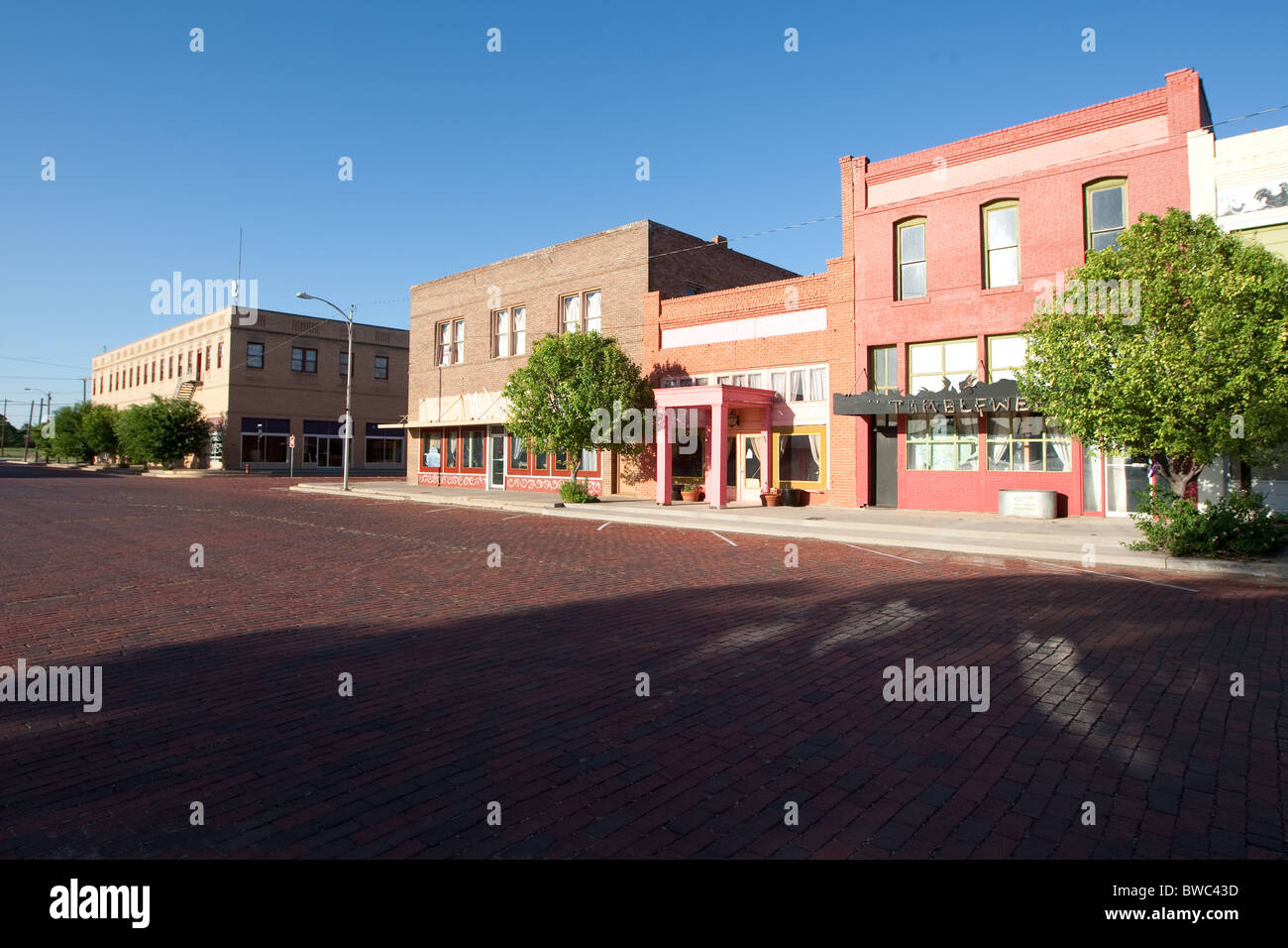 Businesses on the courthouse square in small town of Memphis, Texas