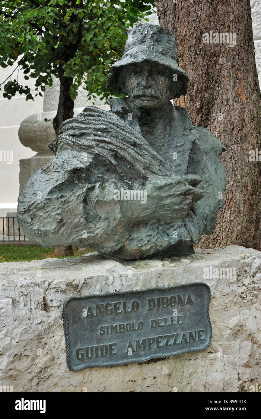 Statue of mountain guide Angelo Dibona at Cortina d'Ampezzo, Dolomites, Italy Stock Photo