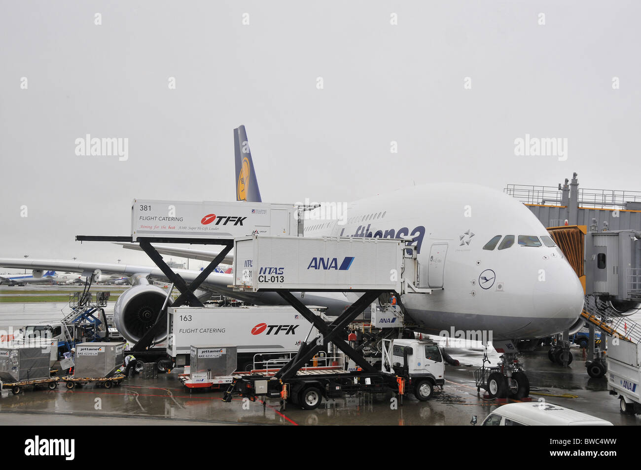 Aibus A 380, Lufthansa airlines, Narita airport, Japan Stock Photo
