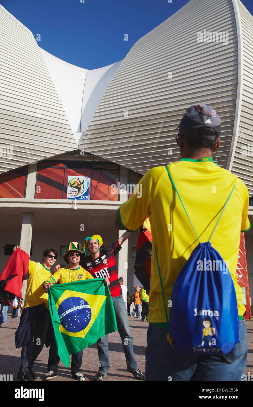 Brazilian football fans at World Cup match, Port Elizabeth, Eastern Cape, South Africa Stock Photo