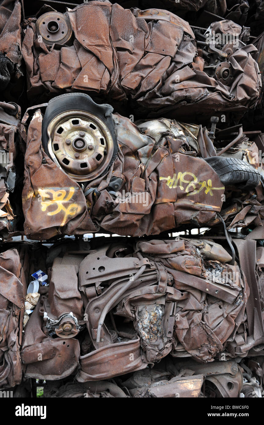 Scrapped cars crushed Stock Photo