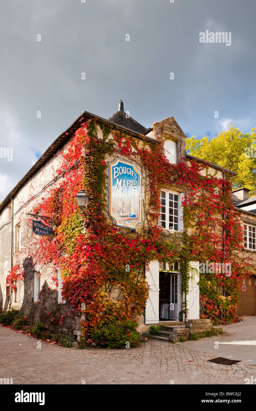 Ivy covered house Rochefort en Terre, Brittany France Europe Stock
