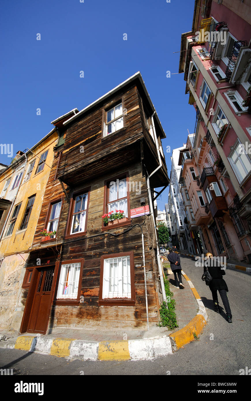 ISTANBUL, TURKEY. A traditional wooden house on Bogazkesen Caddesi in the Tophane - Beyoglu district of the city. 2010. Stock Photo