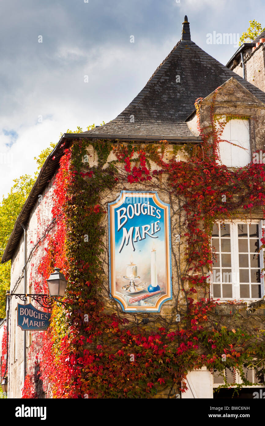 Ivy covered house Rochefort en Terre, Brittany, France, Europe Stock Photo