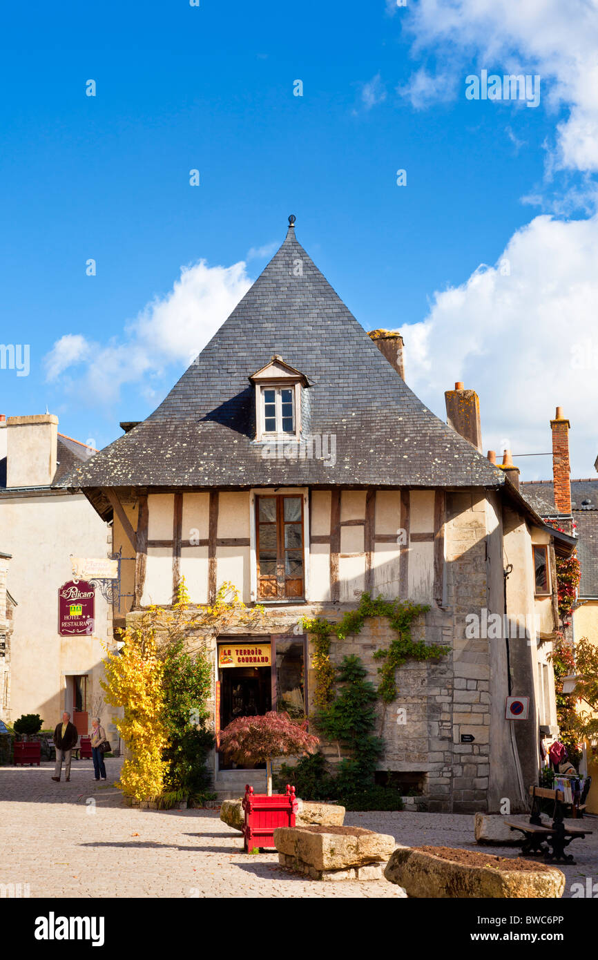 Medieval house and store Rochefort en Terre Morbihan Brittany France Europe Stock Photo