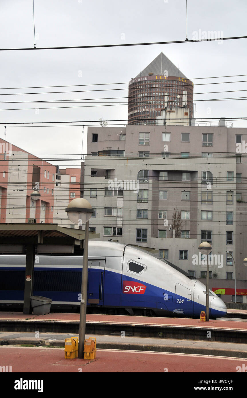 TGV train Lyon Part-Dieu railway station, Lyon, Rhône, France Stock Photo