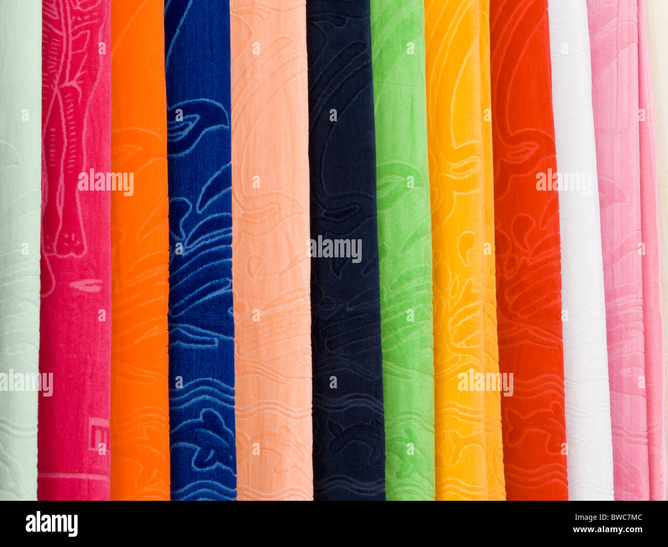 Colourful display of fabrics, Egypt Stock Photo Alamy