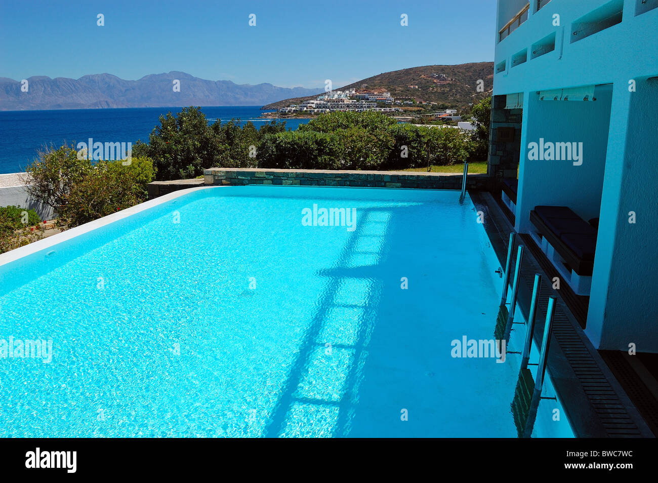 Vertical View of Arch Pool Terrace on Summer Resort Greece Stock