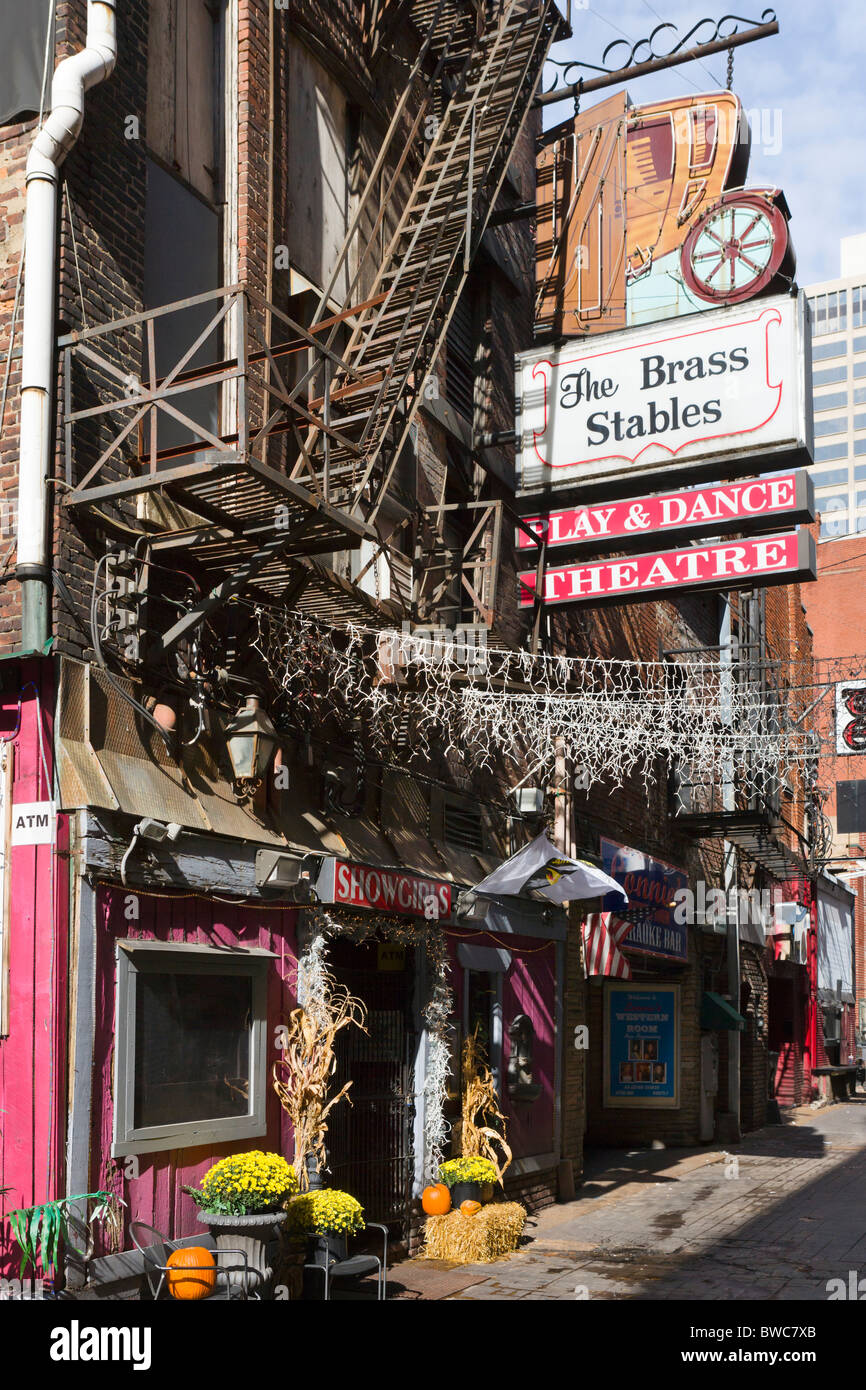 The Brass Stables strip club on Printers Alley, The District, Nashville, Tennessee, USA Stock Photo