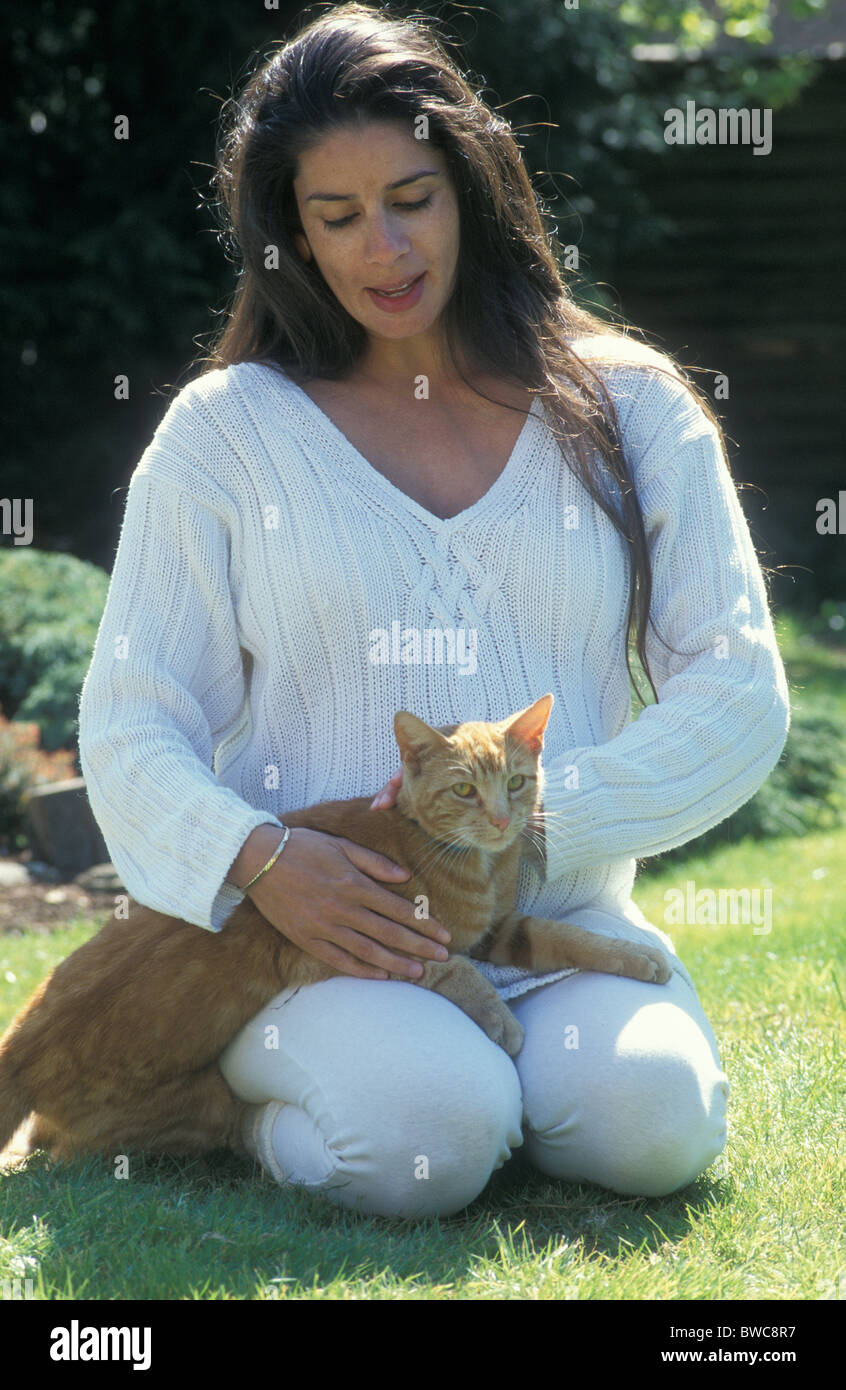 pregnant woman and cat Stock Photo Alamy