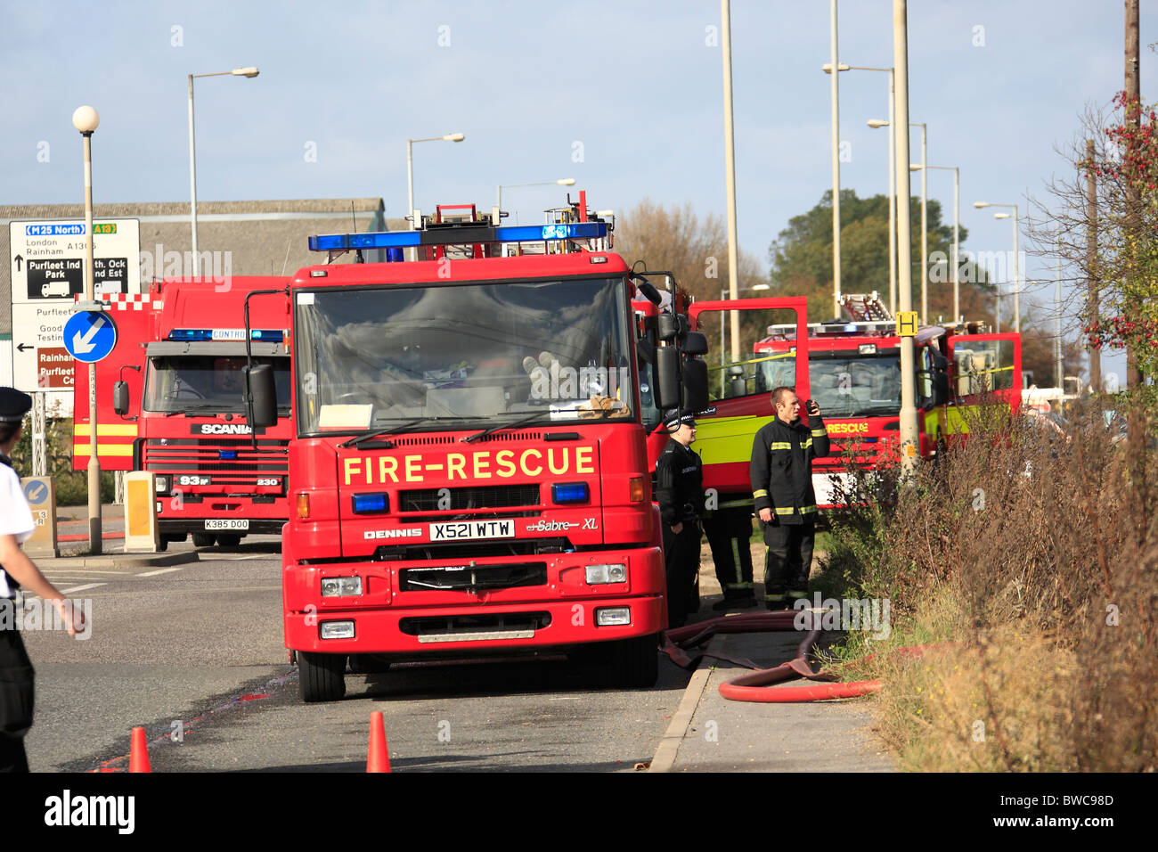 Fire Engines at the scene of a fire Stock Photo