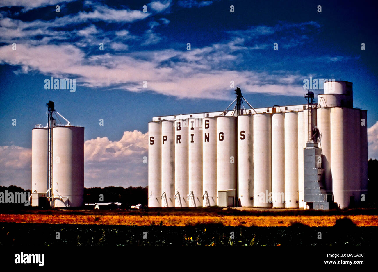 Grain elevators in Big Springs, Nebraska Stock Photo