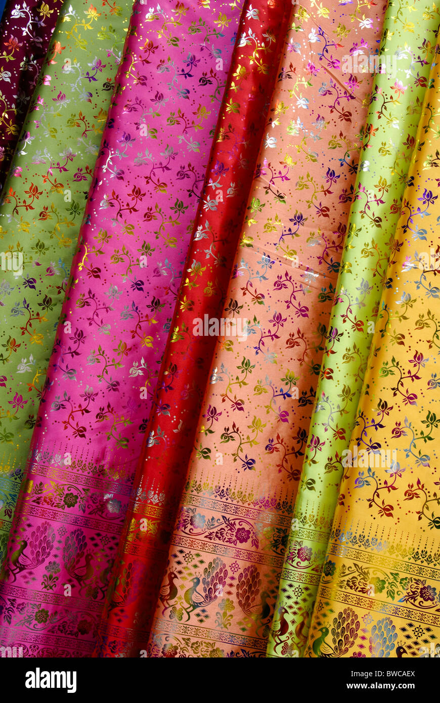 Fabric with peacock design, Xishuangbanna, Yunnan, China Stock Photo ...