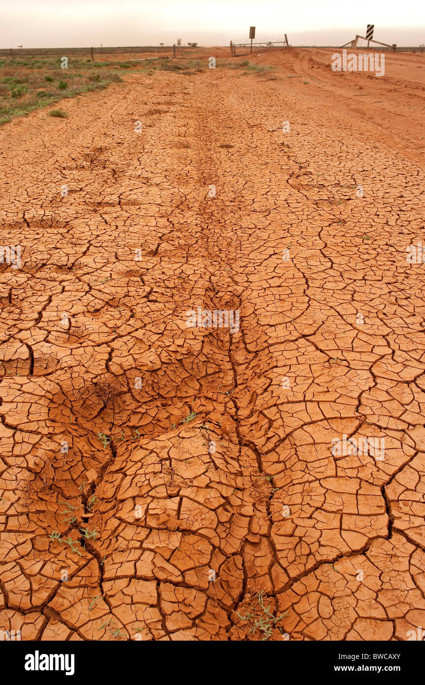 Cracked red earth in the Australian desert Stock Photo