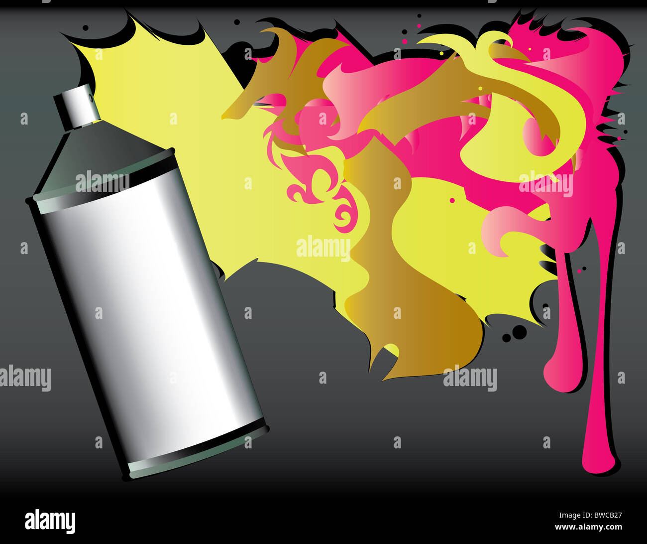 Illustration of a spray paint can and bright abstract graffiti on a ...