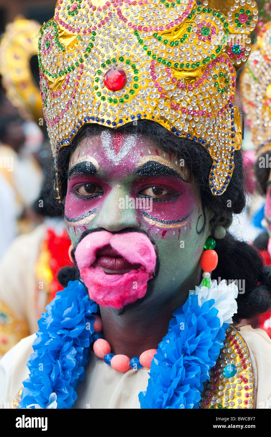 Indian festival street performers dressed as Hanuman, at Sathya Sai Baba 85th birthday celebrations in Puttaparthi, Andhra Pradesh, India Stock Photo