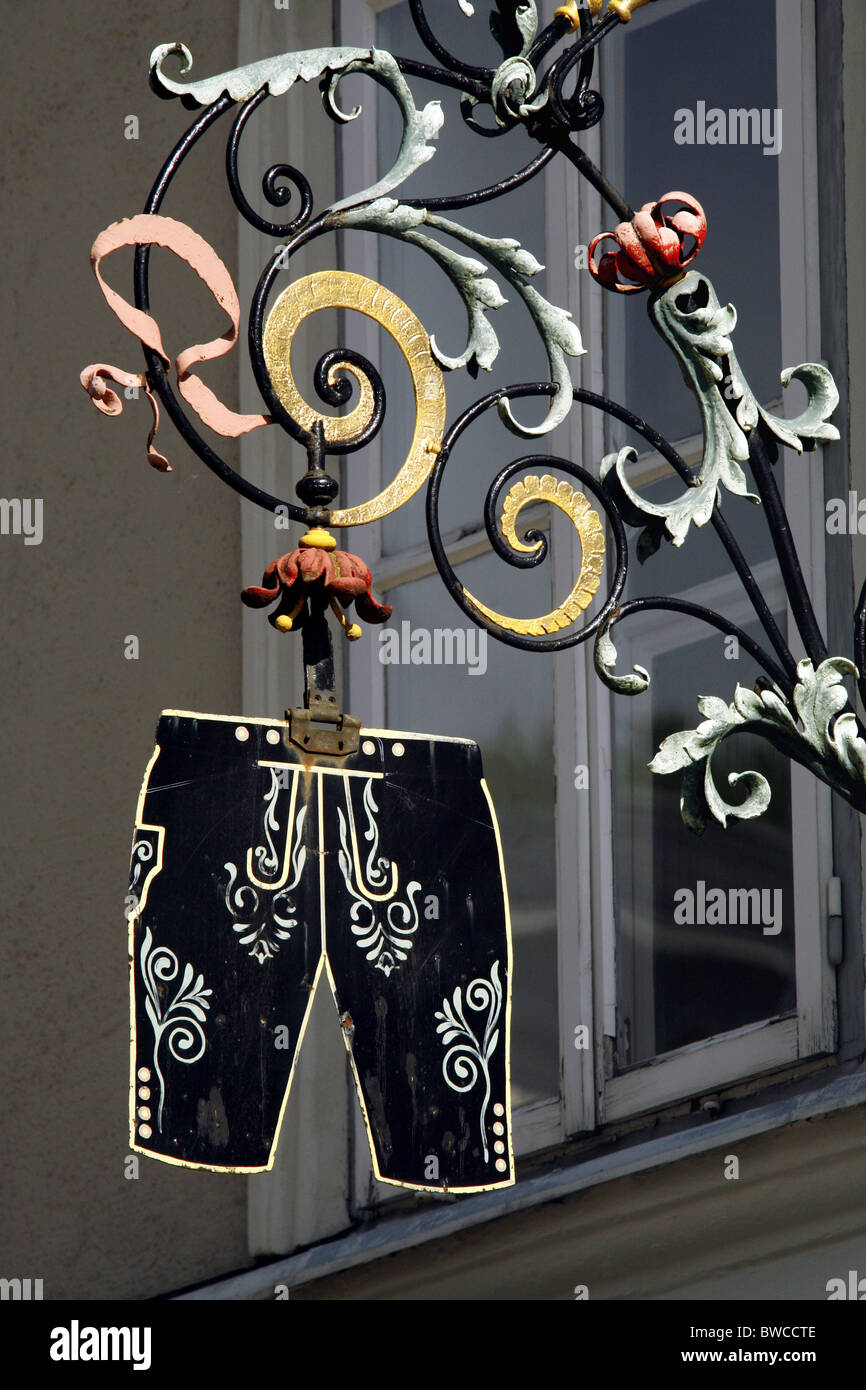 Jahn-Markl Lederhosen Shop Sign, Salzburg, Austria Stock Photo