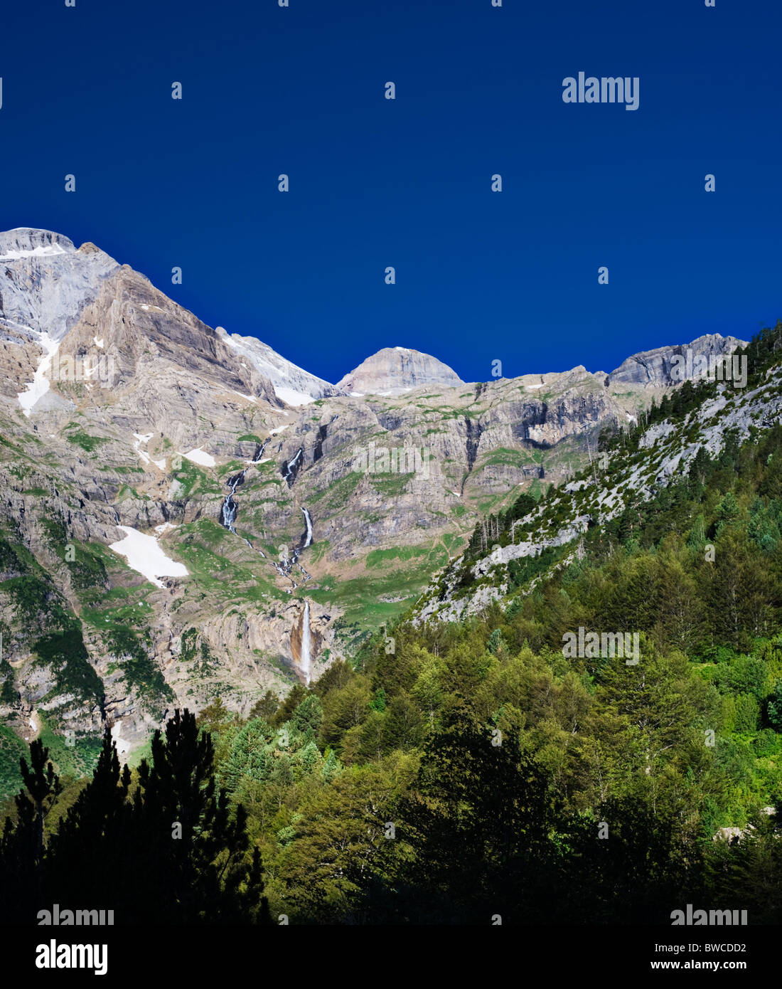 View towards Monte Perdido from Llanos de la Larri, Pineta Valley; Huesca Province, Aragon, Spain Stock Photo