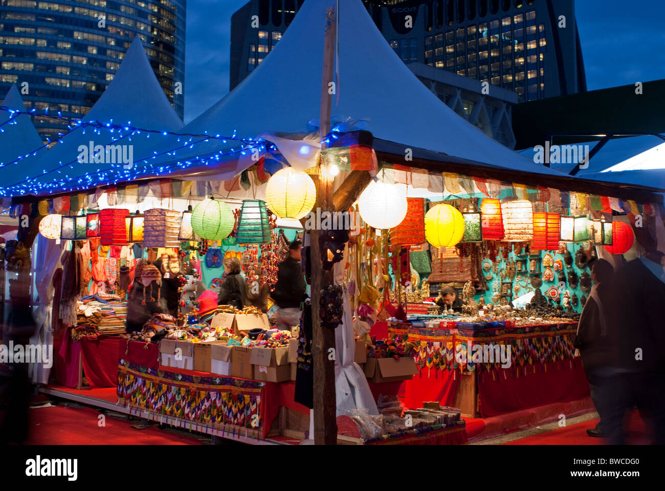 Paris, France, people Shopping in Christmas Market at Night, La Défense