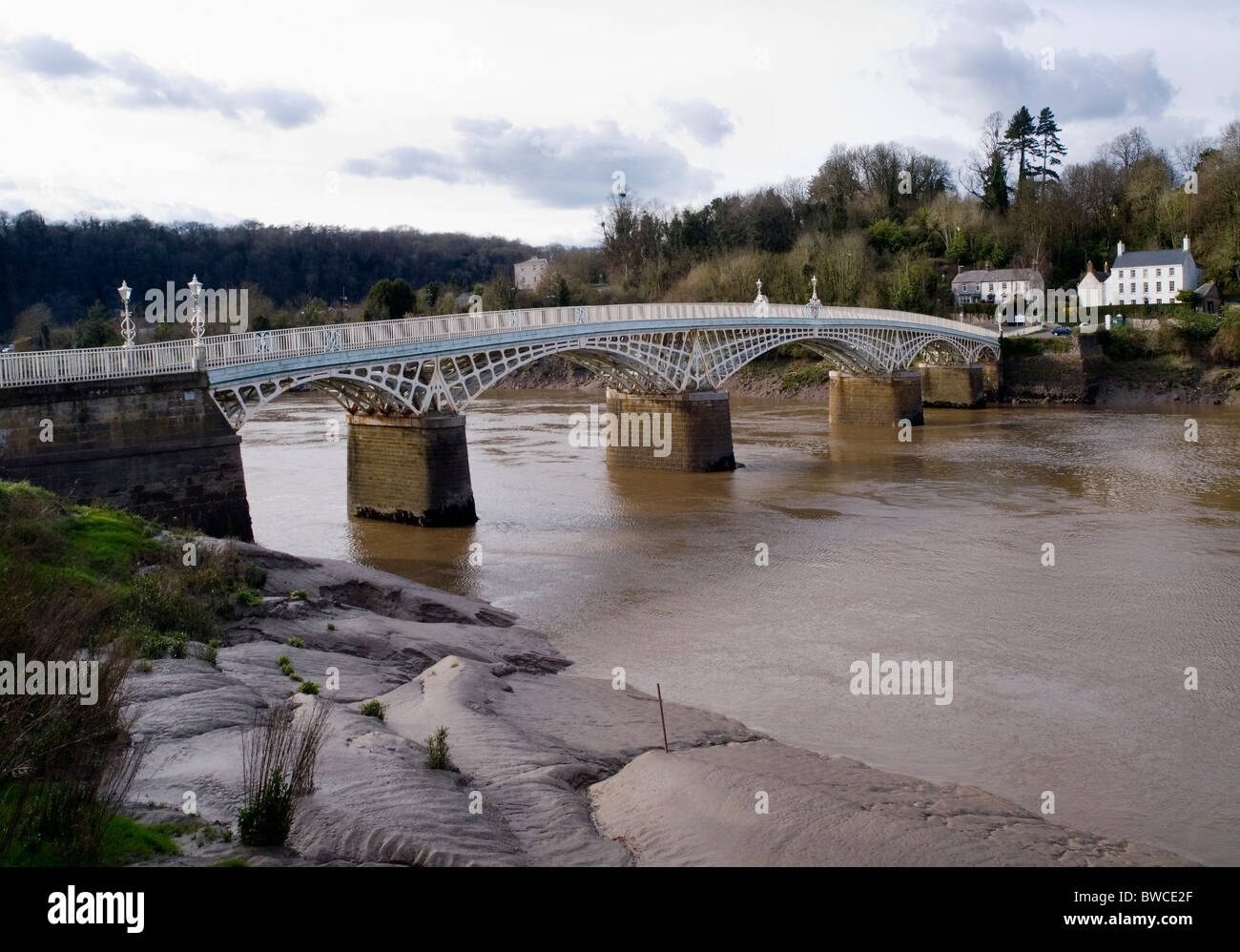 The 1816 cast iron bridge over the river Wye at Chepstow Stock Photo