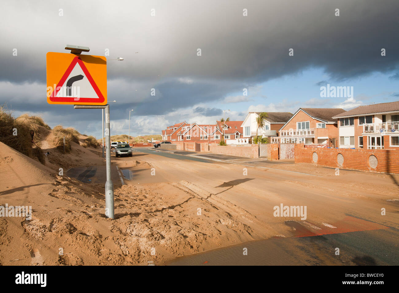 Sand blown inland by a severe storm in Lytham St Annes on 11th November 2010. Stock Photo