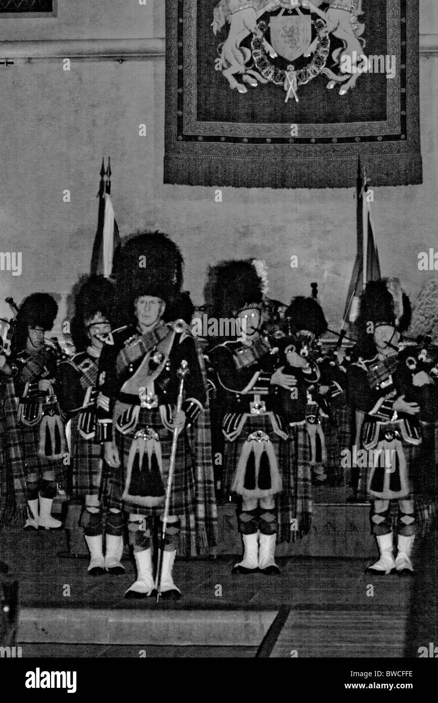 Scottish Pipe Band at the Grand Hall, Stirling Castle, Scotland, Uk, Europe Stock Photo