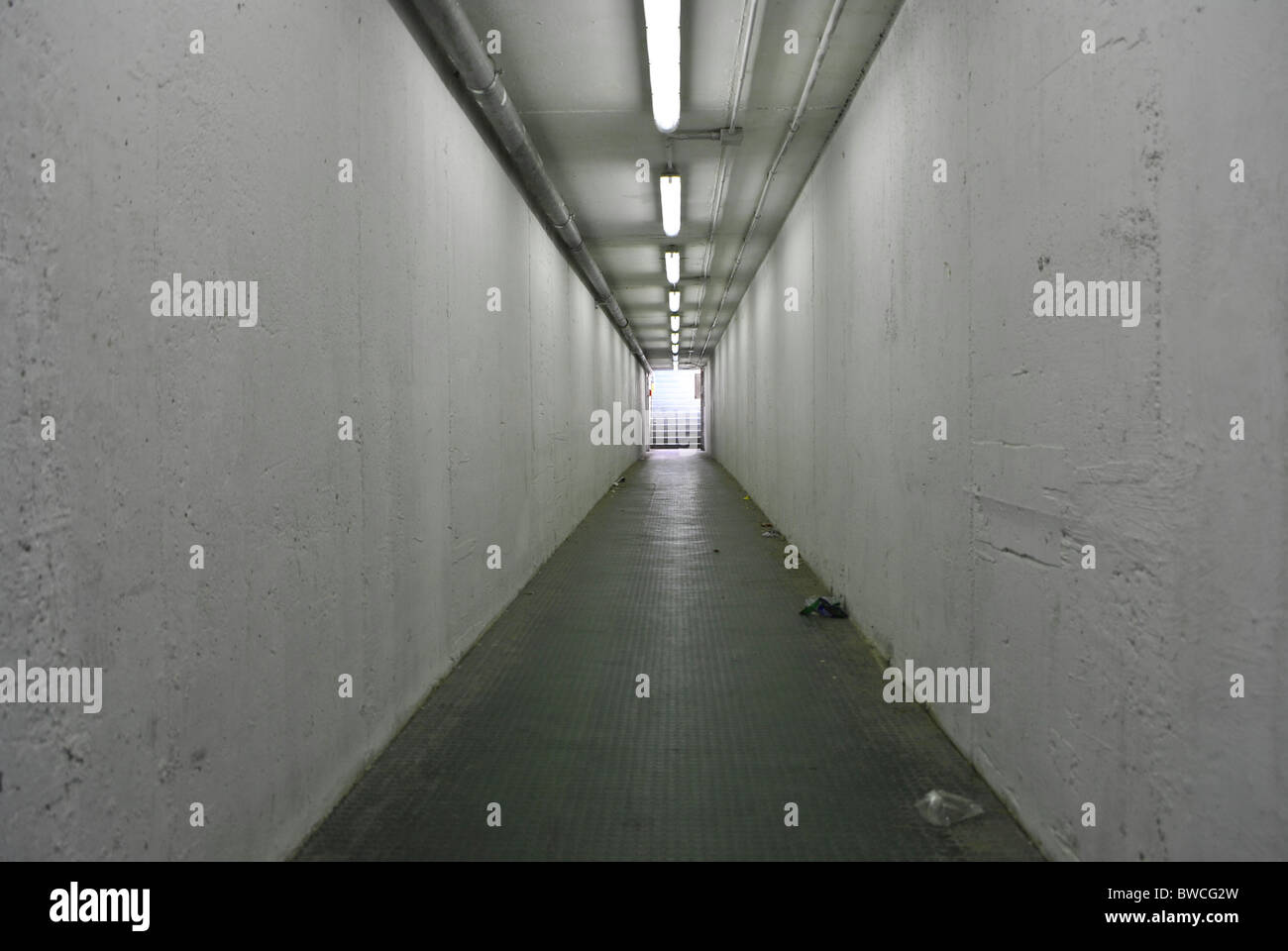 artifiale tunnel with neon lights Stock Photo