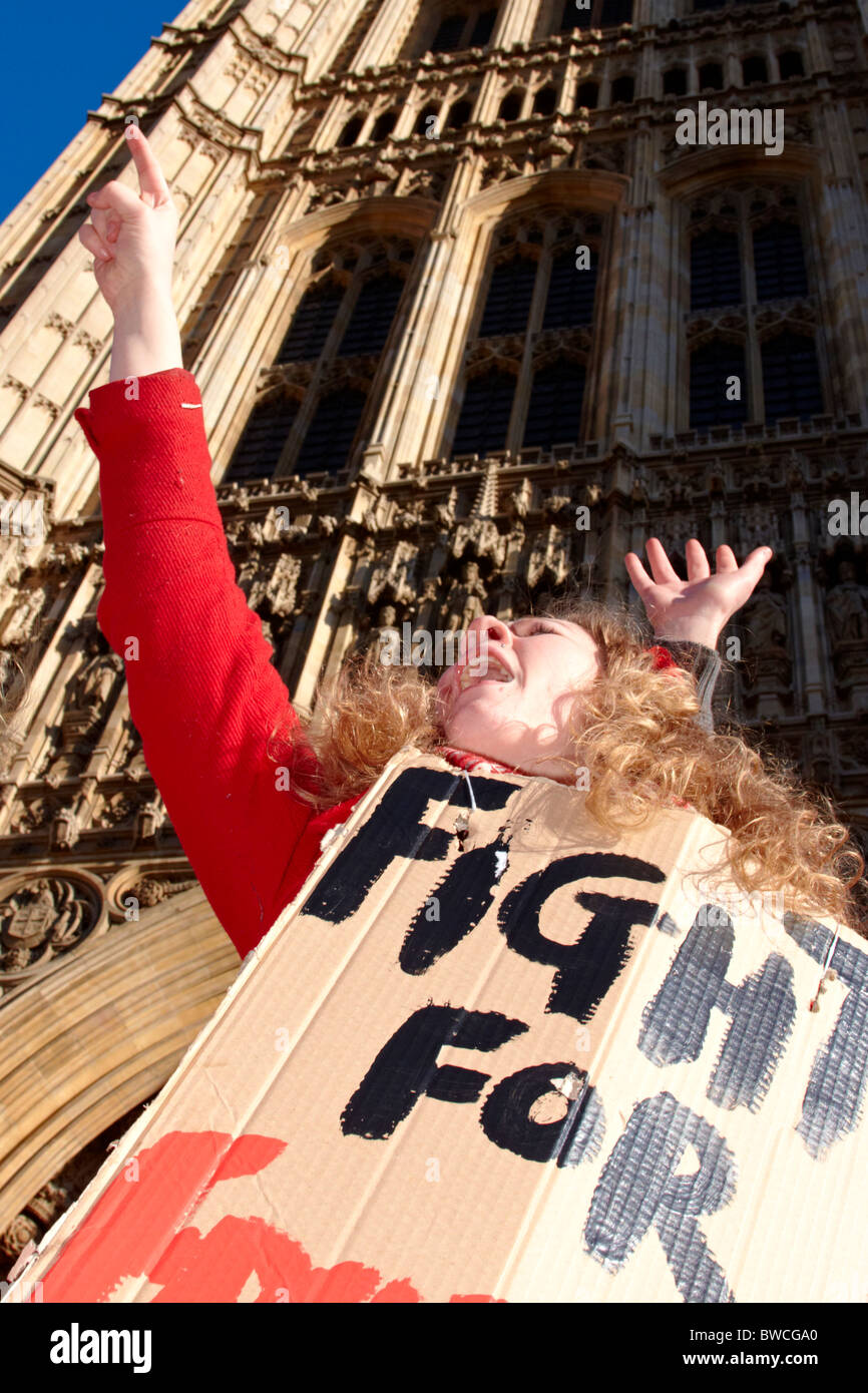 Protester with placard during student protest against tuition fees ...