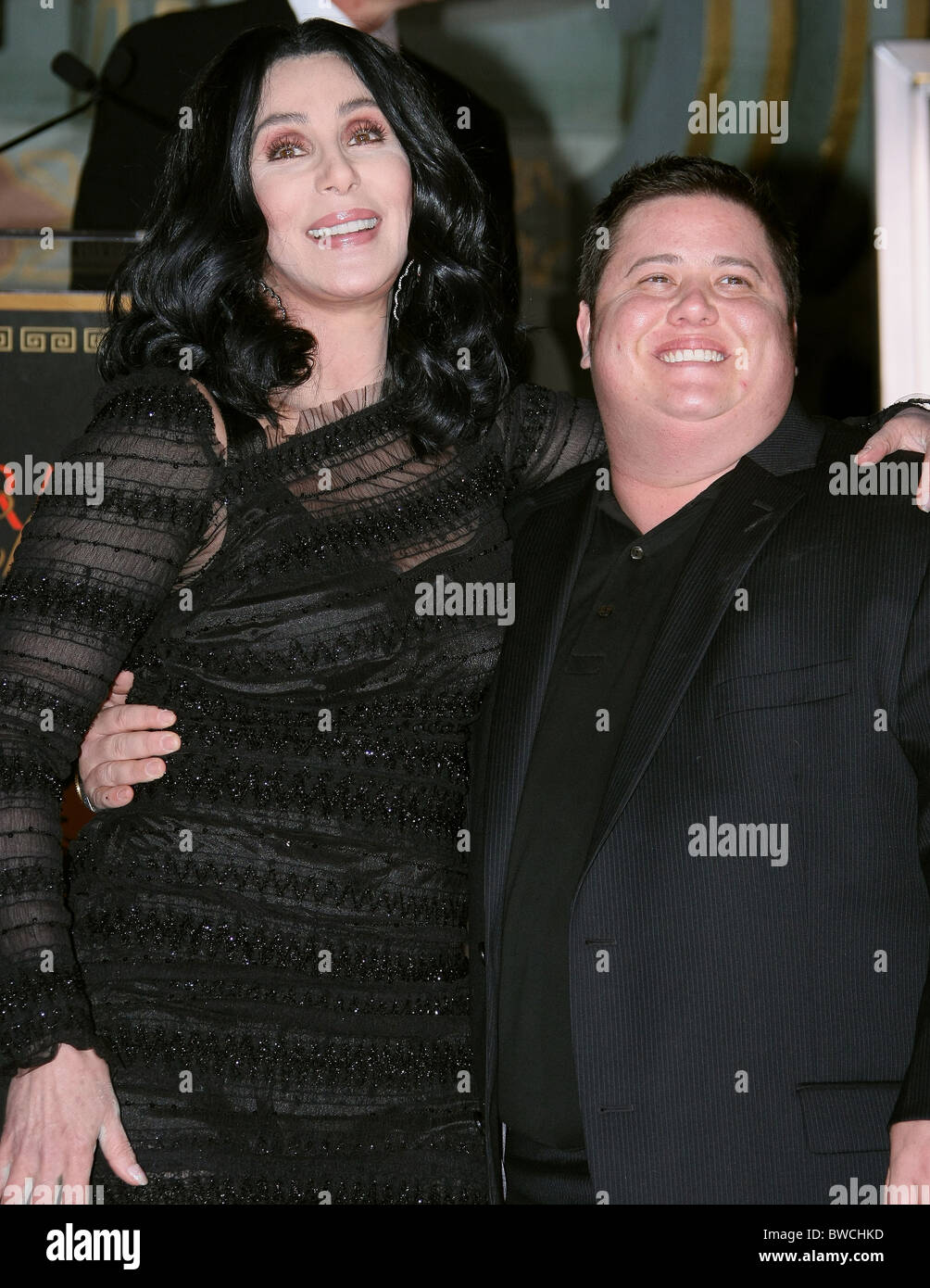 CHER CHAZ BONO CHER HONORED WITH HAND AND FOOTPRINT CEREMONY HOLLYWOOD LOS ANGELES CALIFORNIA USA 18 November 2010 Stock Photo