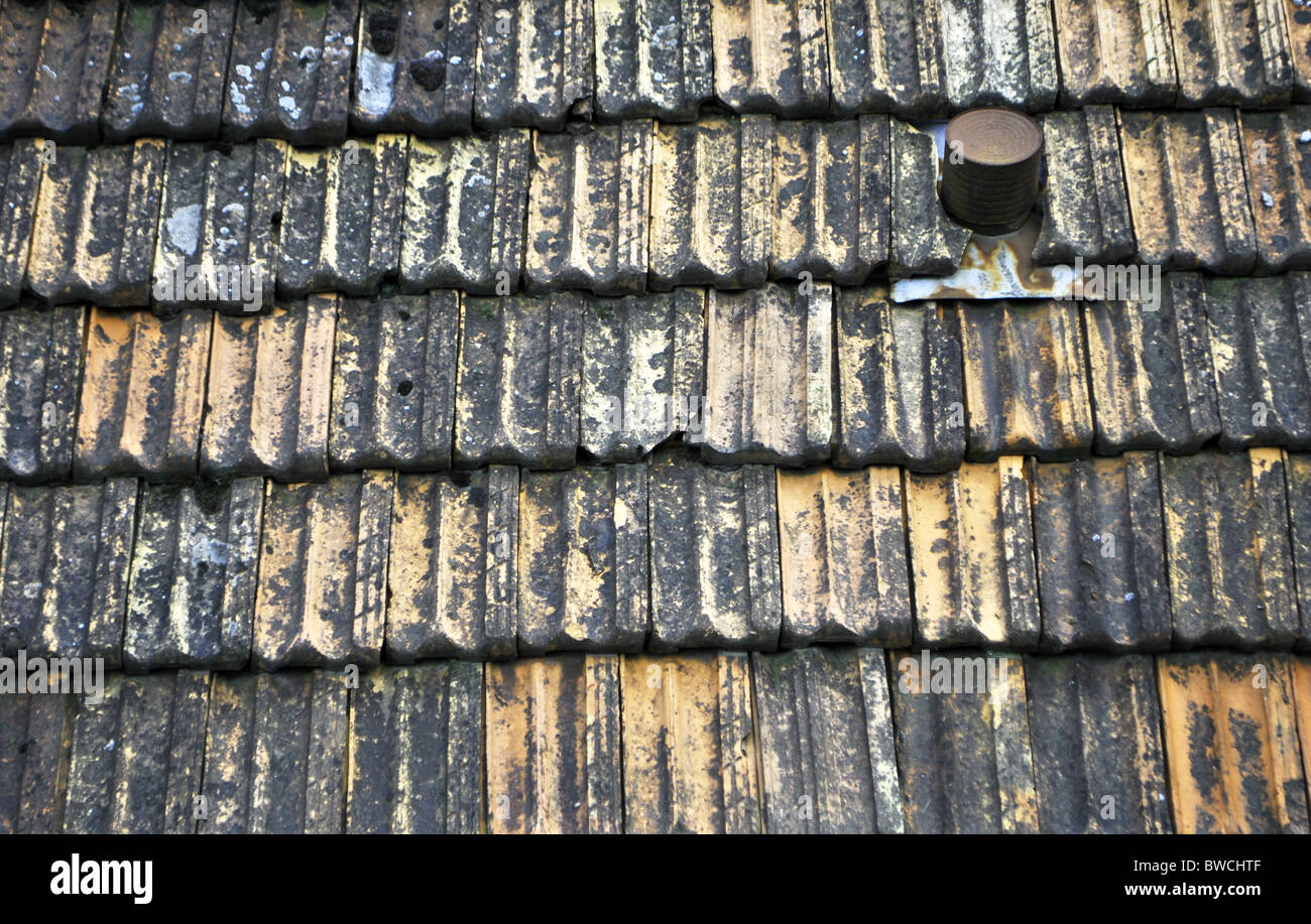 house roof with tiles and fireplace Stock Photo