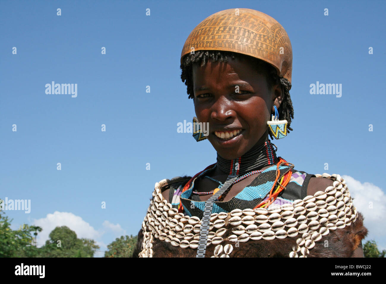 Smiling Bana Tribal Woman Taken at Key Afer, Omo Valley, Ethiopia Stock Photo