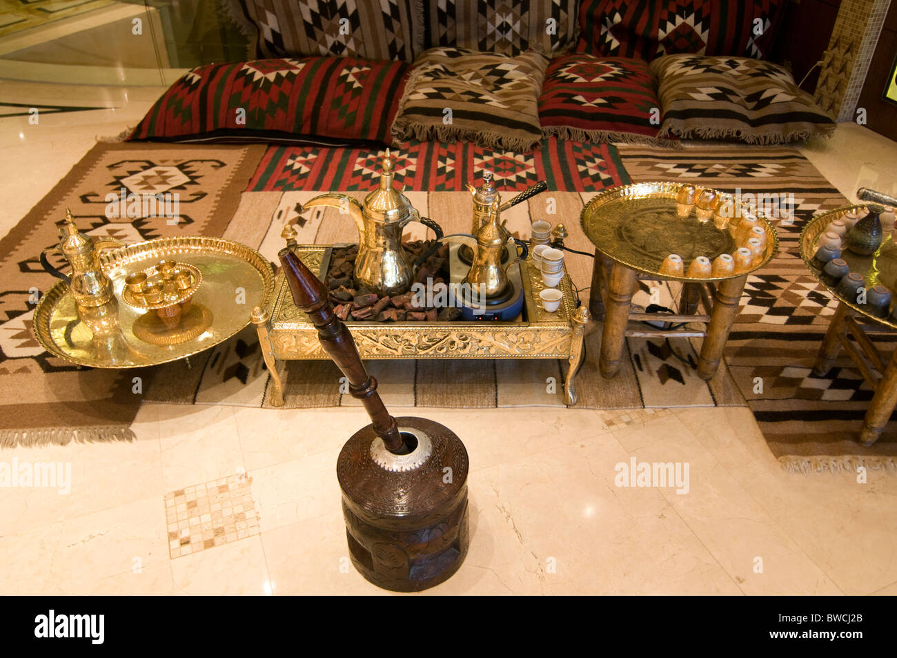 Distinct Bedouin coffee served in a restaurant in Amman Jordan Stock