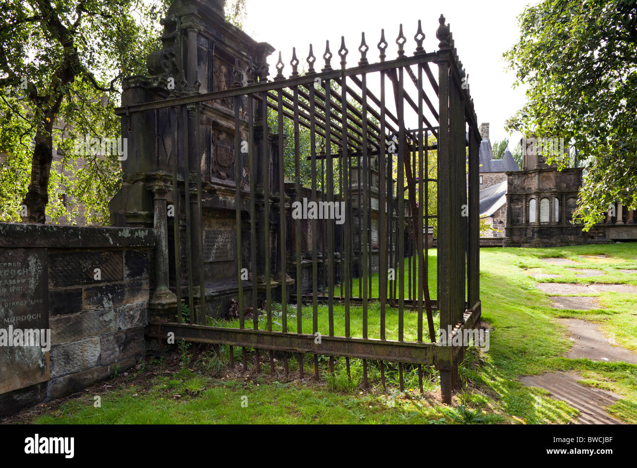 Graves protected by railings in the churchyard of Glasgow Cathedral, Scotland Stock Photo