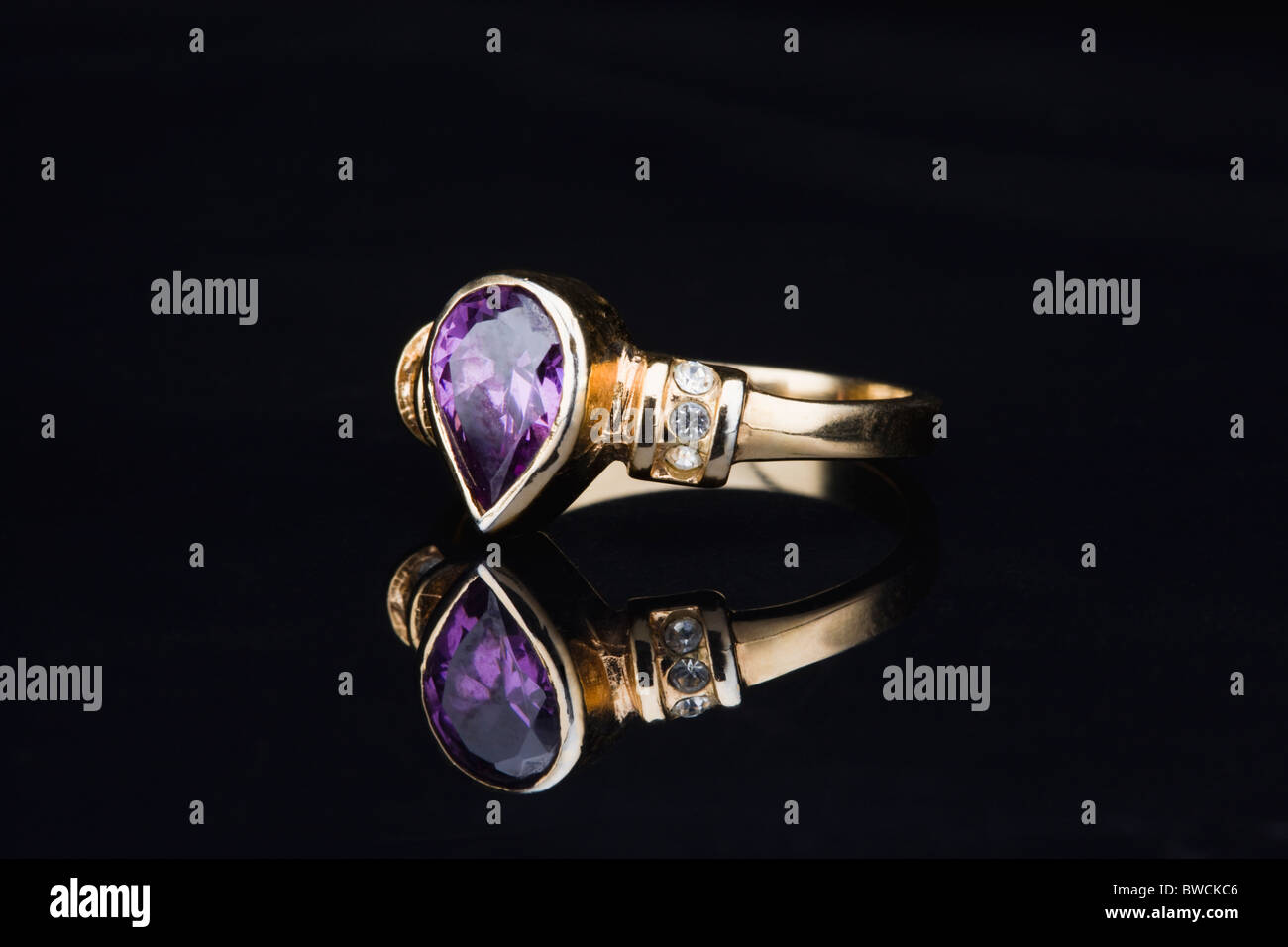 USA, Illinois, Metamora, Gemstone ring on black background Stock Photo