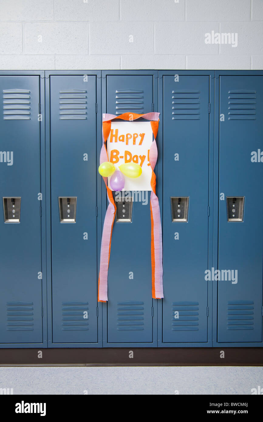 USA, Illinois, Metamora, Happy birthday message on lockers in school Stock Photo