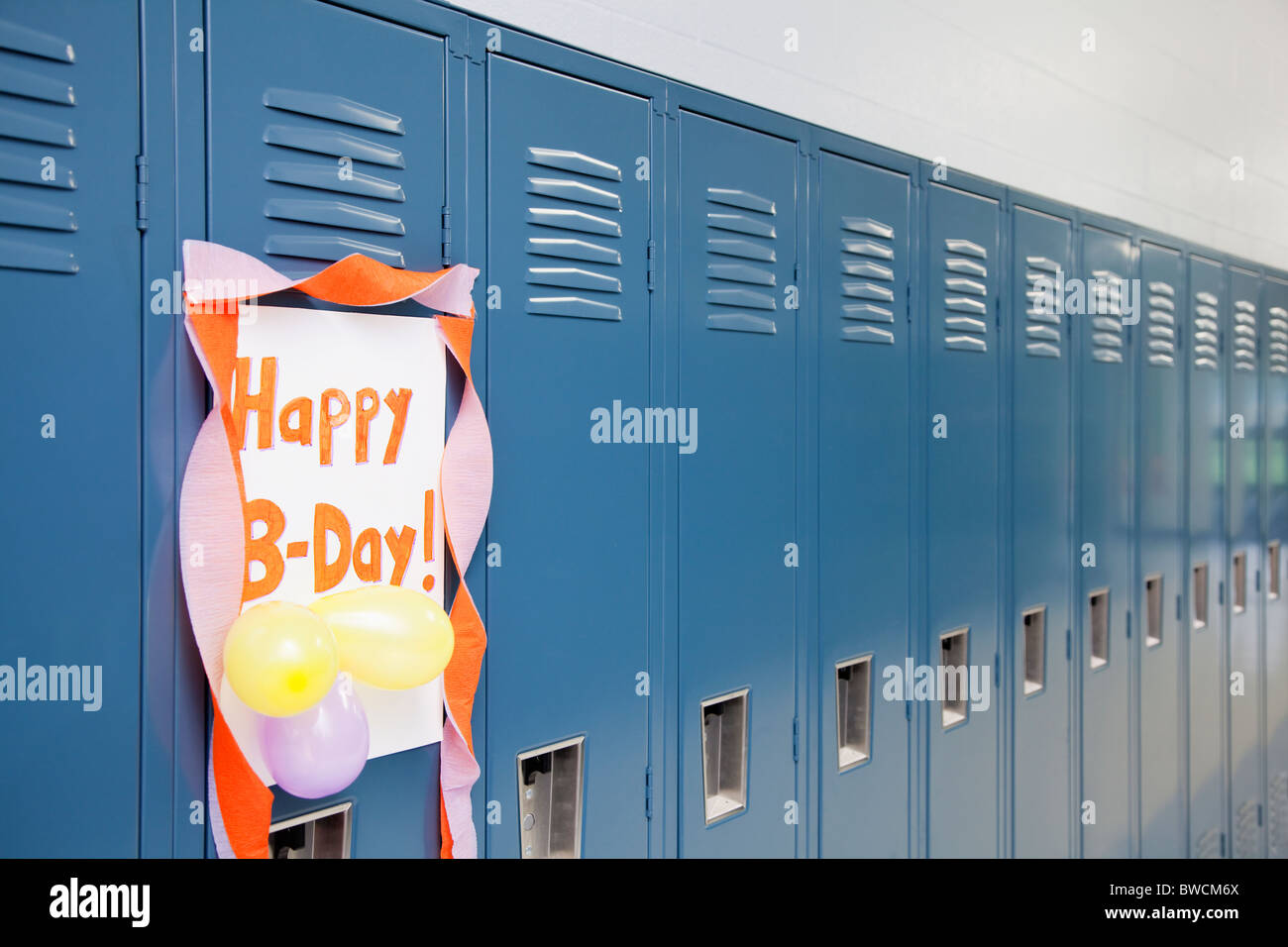 USA, Illinois, Metamora, Happy birthday message on lockers in school Stock Photo
