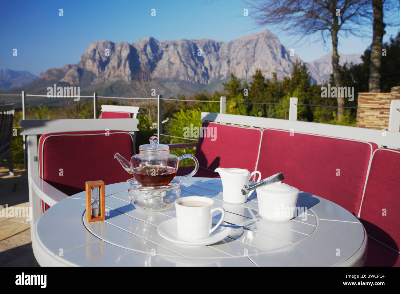 Afternoon tea in restaurant at Delaire Wine Estate, Stellenbosch