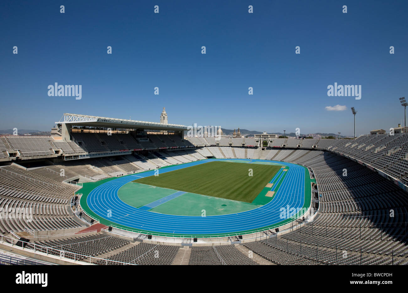 Panoramic view of the Interior of the Olympic Stadium, Barcelona Stock Photo