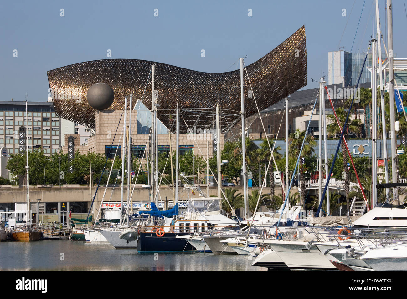 View of marina in Puerto Olímpico Barcelona Stock Photo