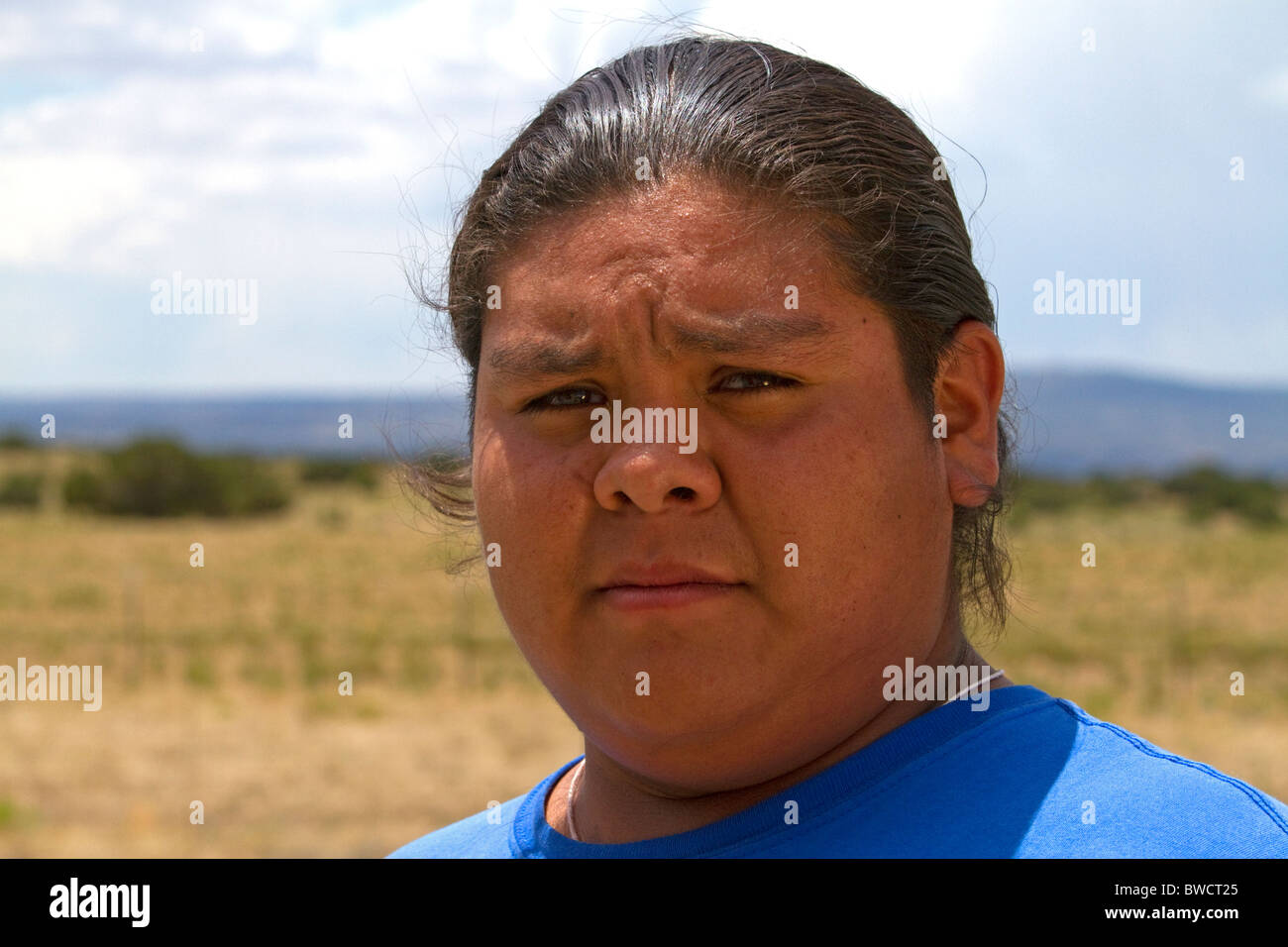 Native Pueblo teenager at Santo Domingo Pueblo, New Mexico, USA. MR Stock Photo