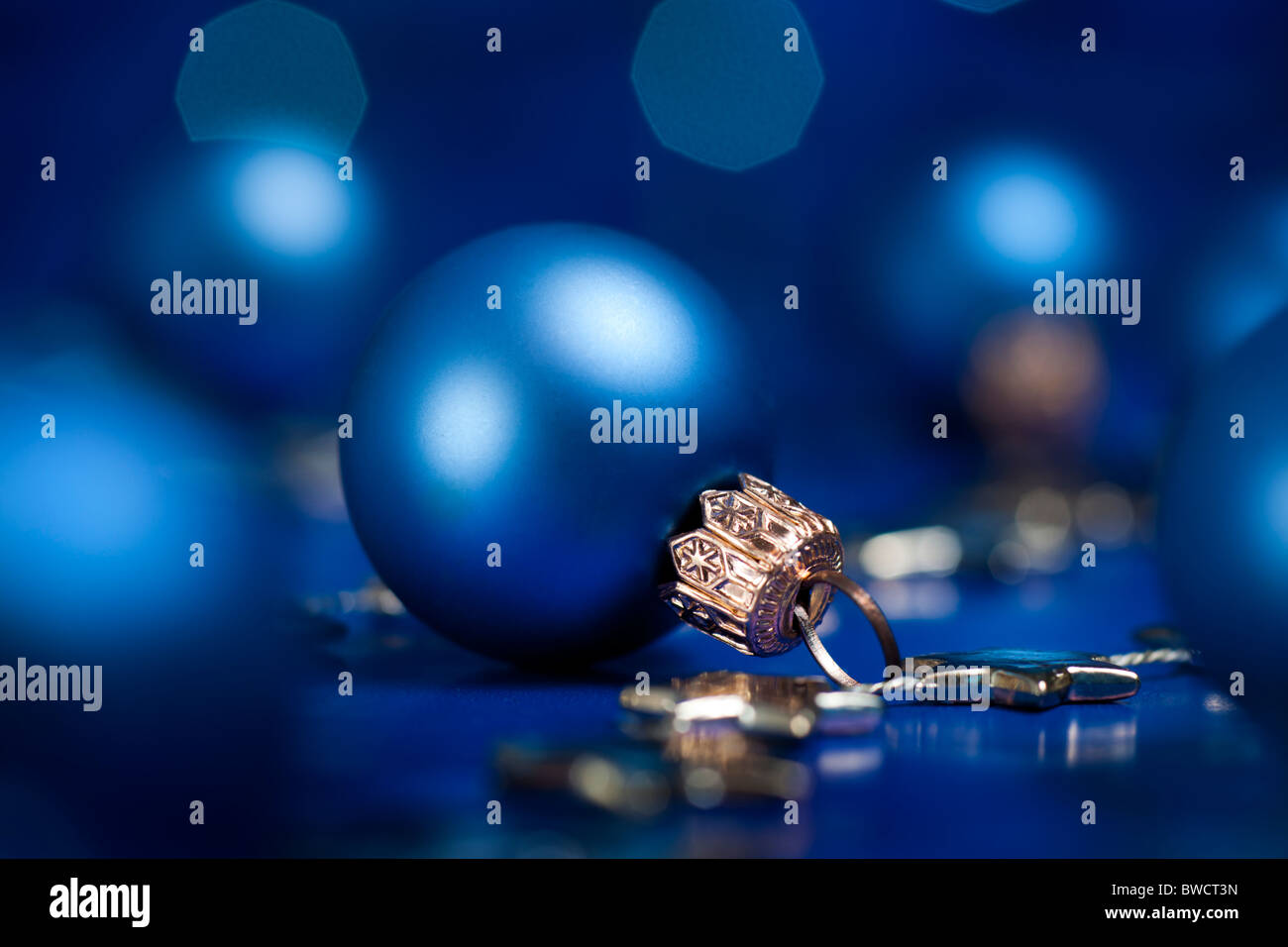 Christmas decoration with bauble. Selective focus on ball. aRGB. Stock Photo